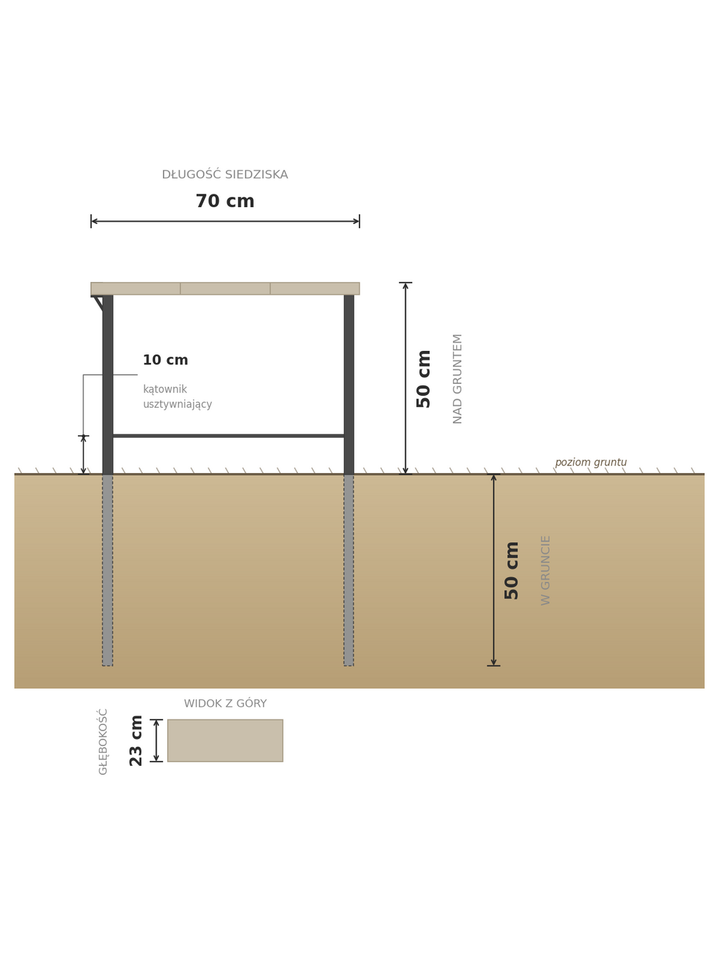 Banc de cimetière STANDARD 70 cm — acier inoxydable